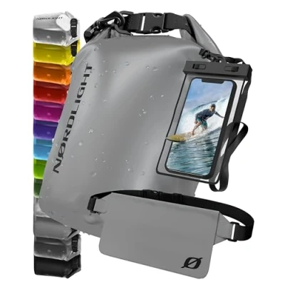Afbeelding van waterdichte tas met telefoon en heuptas (20 l, antraciet) IPX8 oprolsluiting Zwemmen, varen, strand, stand up peddel