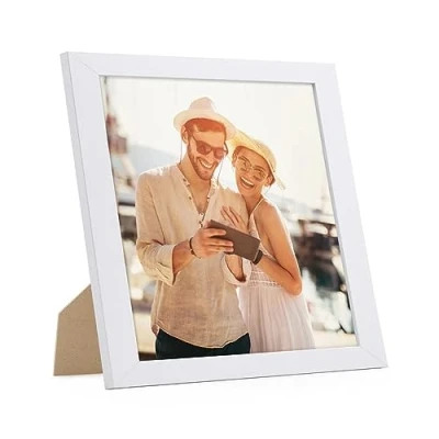 Afbeelding van PHOTOLINI Fotolijst 20 x cm MDF hout wit breed frame modern onbreekbaar acrylglas om op te hangen en neer zetten, extra accessoires voor je elegante wanddecoratie