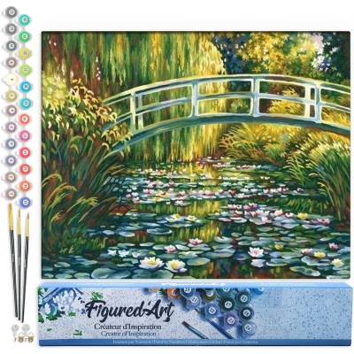 Afbeelding van Figured&#039;Art Schilderen op Nummer Volwassenen canvas Waterlelievijver Handwerk acrylverf Kit DIY Compleet 40x50cm zonder frame