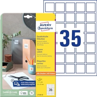 Afbeelding van Avery Zweckform QR code etiketten L7120 25 (N/A ),Wit, Vierkant, 875 stuk(s), Permanent hechtend