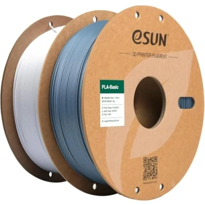 Afbeelding van eSUN EPLA filament 1,75 mm, hoge snelheid, nauwkeurigheid +/ 0,05 1 kg per spoel, 2 spoelen voor 3D printers, grijs en koudwit