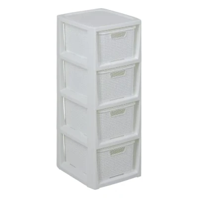 Afbeelding van BranQ Home essential, rek in rotan design, BPA vrije kunststof PP, wit, 29,5 x 24 64,2 cm, 4 manden