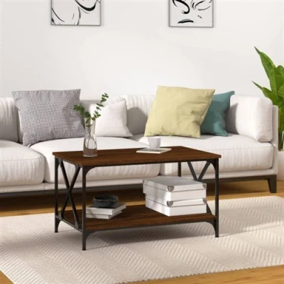 Afbeelding van Salontafel 80x50x45 cm bewerkt hout en ijzer bruin eikenkleur
