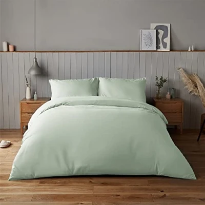 Afbeelding van Silentnight Beddengoedset met superzacht en onderhoudsvriendelijk dekbedovertrek, kingsize (220 x 230 cm) + 2 bijpassende kussenslopen, salie