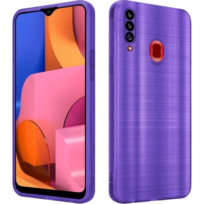 Afbeelding van Cadorabo Hoesje geschikt voor Samsung Galaxy A20s in Brushed Paars Beschermhoes Case Cover van flexibel TPU silicone design