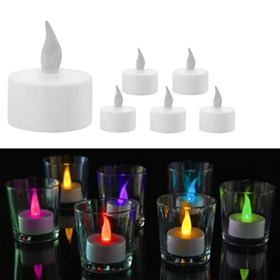 Afbeelding van Cepewa Set van 6 led theelichtjes, kleurverandering, diameter 4 cm, 10 kleuren, werkt op batterijen, vlamloze timerfunctie