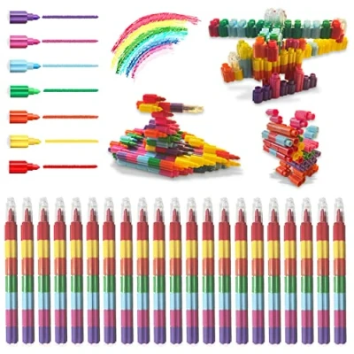 Afbeelding van ICEPAPA, 21 stuks stapelbare kleurpotloden voor kinderen, als cadeau verjaardag, gasten, kleine cadeaus verjaardag (7 kleuren in 1)