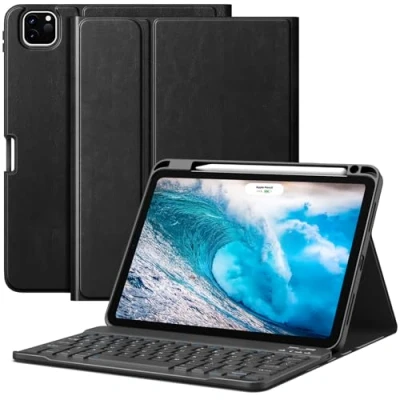 Afbeelding van MoKo voor nieuwe iPad Air 11 inch hoes met toetsenbord M2 2024 Released, Magic Afneembare Folio toetsenbordhoes potloodhouder 6e/5e/4e generatie (2024/2022/2020), zwart