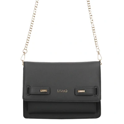 Afbeelding van Liu Jo Schoudertas voor dames, zwart leer, gouden ketting, elegant design, zwart, zwart.