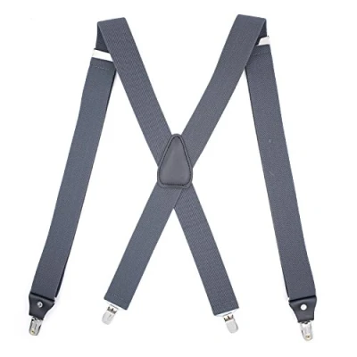 Afbeelding van Verstelbare elastische bretels voor heren, 3,6 cm breed, X vorm, 4 sterke clips, clips donkergrijs