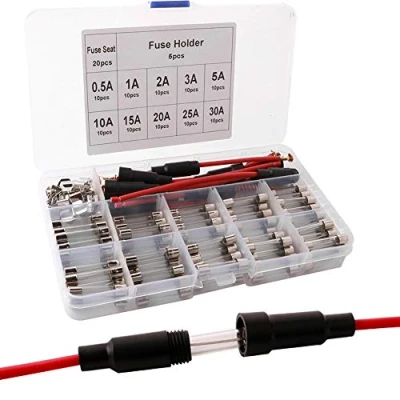 Afbeelding van FULARR® 125Pcs 6X30mm Professionele Auto Fast Blazen Glas Buis Zekering Kit: 100 stuks Glazen 20 Stks Zetelzekering + 5 Schroeven Type Zekeringhouder, met Transparante Plastic Doos