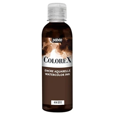 Afbeelding van Pébéo inkt Colorex Sepia 250 ml Aquarel Pebeo bruin fluweelzacht Inkttekening multitool voor alle ondergronden