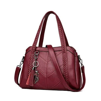 Afbeelding van Coolives Dames Hobo Handtas met Strap Top Handle Schouder Crossbody Bag in PU leer Wijnrood