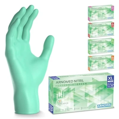 Afbeelding van Arnomed Groene wegwerphandschoenen, nitril handschoenen, maat XL, 100 stuks/doos, poedervrij en latexvrij, Wegwerphandschoenen in XS, S, M, L XL