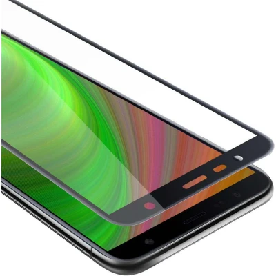 Afbeelding van Cadorabo Screenprotector geschikt voor Samsung Galaxy J6 PLUS Volledig scherm pantserfolie Beschermfolie in TRANSPARANT met ZWART Gehard (Tempered) display beschermglas 9H hardheid 3D Touch