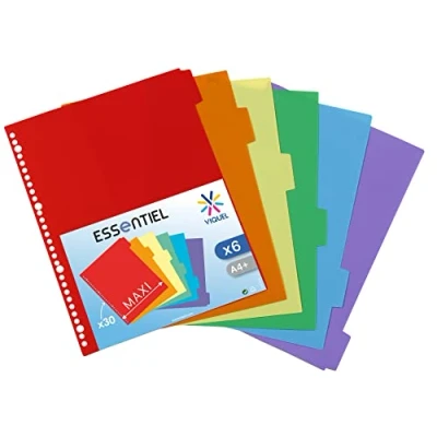 Afbeelding van Viquel set van 6 plastic verdelers A4 maxi formaat 30 gaten gestanst school of kantoor