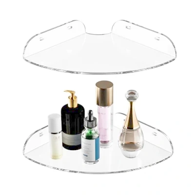 Afbeelding van Sezanrpt Set van 2 zwevende hoekplanken acryl, transparant, 18 x cm, voor badkamer, keuken, slaapkamer, woonkamer, eetkamer, kantoor