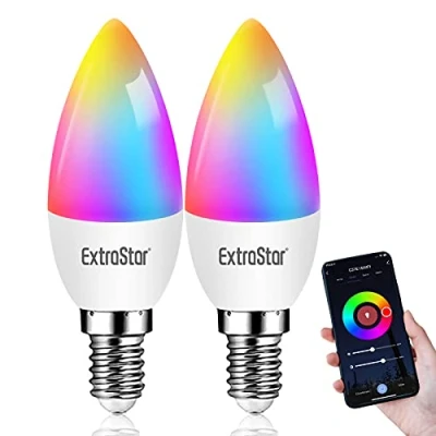Afbeelding van EXTRASTAR Alexa E14 Wifi gloeilamp, 2700K 6500K, RGBCW 6W Smart LED lampen, compatibel met en Google Home, 2 stuks
