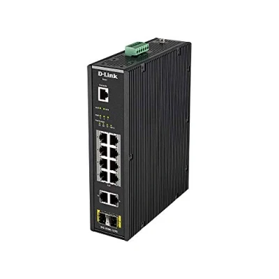 Image de D Link DIS 200G 12PS Commutateur Géré 10 x 10/100/1000 (8 PoE+) + 2 SFP Montage sur rail DIN, fixation murale PoE+ (240 W) CA 120/230 V / CC 46 54