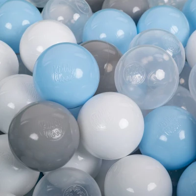 Afbeelding van KiddyMoon 700 ? 7cm kinderballen speelballen voor ballenbad baby plastic ballen made in eu, grijs/wit/transparant/babyblauw
