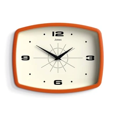 Afbeelding van JONES CLOCKS® Wandklok &quot;Movie&quot; Klassieke eigentijdse kleine ronde klok in oranje, 25 cm, ideaal voor keuken, woonkamer, kantoor of slaapkamer