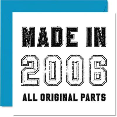 Afbeelding van verjaardagskaart 18 jaar voor mannen en vrouwen Made in 2006 Originele onderdelen Grappige achttiende zoon, dochter, broer, zus, 145 mm x