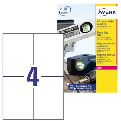 Afbeelding van Avery Zweckform L4719 20 folie etiketten 105 x 148 mm Polyester Wit 80 stuk(s) Permanent hechtend Laser (kleur), (zwart/wit), Kopiëren