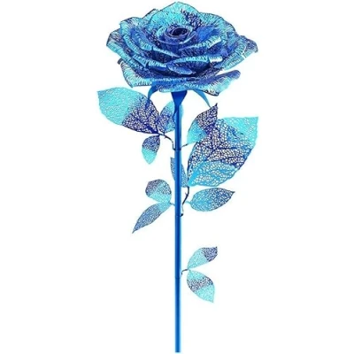 Afbeelding van Piececool 3D puzzel van metaal rozen roestvrij staal 430, modelbloemen, 100% restauratie, verjaardagscadeau voor volwassenen, 15 delig (blauw)