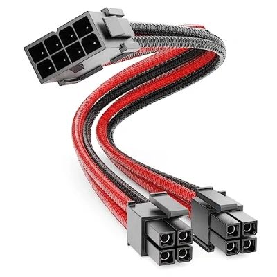 Afbeelding van deleyCON Interne stroomkabel 4 + pinnen EPS CPU voor processor 30 cm 18 AWG PSU moederbord PC computer voeding nylon mannelijke stekker op bus zwart rood