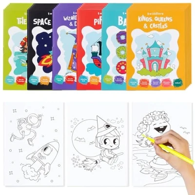 Afbeelding van 24 Mini Kleurboeken voor Kinderen Heksen, Draken, Piraten, Kastelen &amp; Meer Bruiloften, Kinderfeestjes, Verjaardagen, Uitdeelcadeautjes, Traktaties, Weggeef Cadeautjes