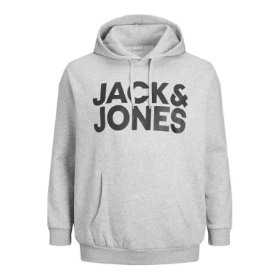 Afbeelding van JACK &amp; JONES Herentrui met capuchon en logo, Lichtgrijs melange, 5XL grote maat, gemêleerd