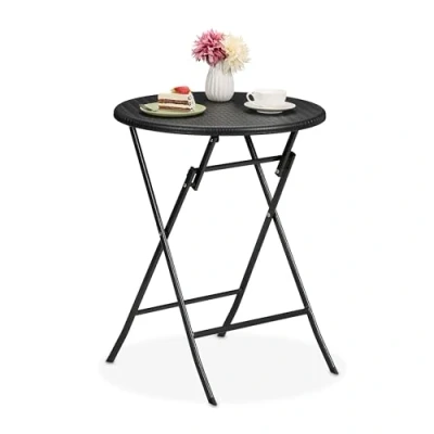 Afbeelding van Relaxdays tuintafel ronde balkontafel inklapbare buitentafel kleine klaptafel 60 cm zwart