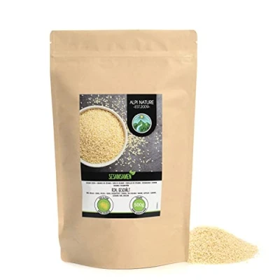 Afbeelding van geschilde witte sesam (500 g), sesam, gepelde sesamzaadjes, 100% zuiver en natuurlijk, zonder toevoegingen