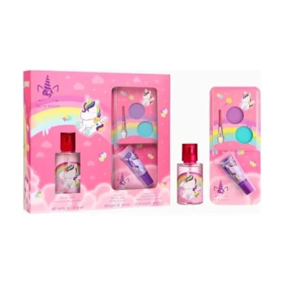 Afbeelding van eau my unicorn geschenkdoos met 30 ml de toilette, lipgloss en oogschaduwpalet