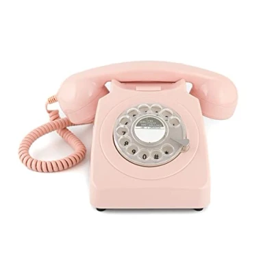 Afbeelding van GPO 746 Retro vaste telefoon in jaren &#039;70 stijl met draaibare wijzerplaat Expandable koord, authentieke beltoon roze