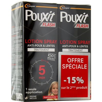 Afbeelding van Pouxit Flash Anti Luizen en Neten Spray Pak van 2 x 150 ml Speciale Aanbieding