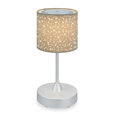 Afbeelding van BRILONER LOLE LED Tafellamp Batterij Dimbaar Ster Ontwerp Stof Snoerloos Touch Functie 3.300K Warm Wit Chroom Mat Taupe 300x125 mm (HxD)