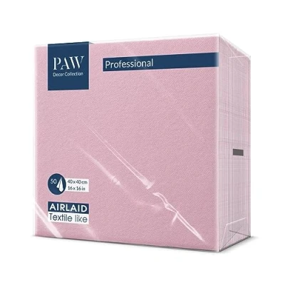 Afbeelding van PAW Decor Collection Papieren servet, Airlaid (40 x 40 cm), effen, roze, decoratie, voor verjaardagen, bruiloften en doopfeesten, stoffen structuur, kleur: effen (lichtroze).
