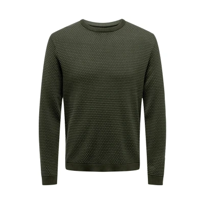 Afbeelding van Only &amp; Sons Legerer Gepunkteter Longsleeve Trui, Heren, Maat: Large, Grün
