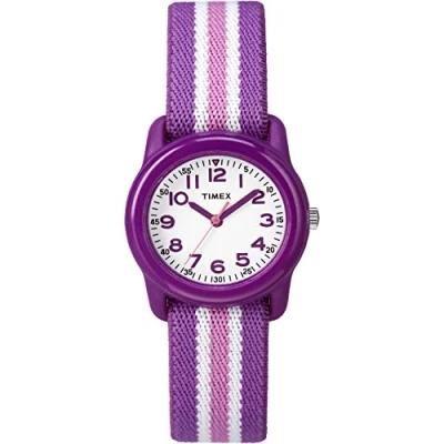 Afbeelding van Timex Time Machines kinderhorloge 29 mm blauw/geel gestreept elastische stof, Paars/Roze, Analoog horloge, kwartsuurwerk