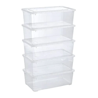 Afbeelding van Grizzly Opbergdozen met deksel, stapelbaar, transparant, kunststof, voor kleding, schoenen, speelgoed, knutselwerk, 5 x l