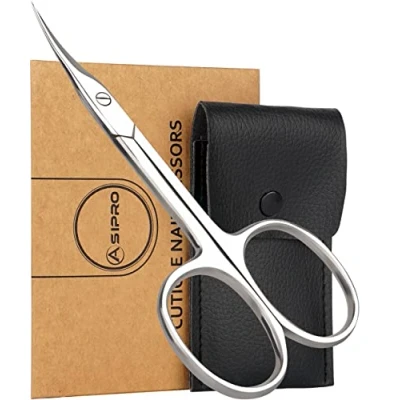 Afbeelding van ASIPRO Professionele nagelriemschaar, gebogen, met kunstlederen tas, schaar, manicure, ideale wenkbrauwschaar, voor dames en heren, nagelriemknipper, professioneel, kleine nagelschaar
