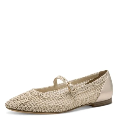 Afbeelding van Tamaris Ballerina&#039;s met enkelbandjes, Dames, Maat: 37, Light gold Textiel