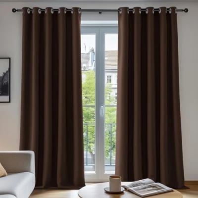 Afbeelding van Deconovo warmte isolerende verduisterende gordijnen, gordijnen voor jongens slaapkamer, modern design met oogjes, 229x229 CM (breedte x hoogte), Chocolade, 2 Stuks