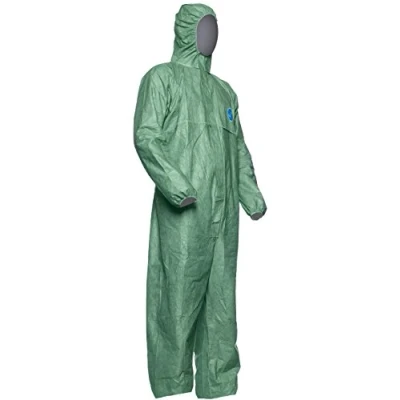 Afbeelding van DuPont Tyvek 500 Xpert beschermende kleding, met capuchon, categorie III, type 5 B en 6 B, robuust licht, groen, maat L