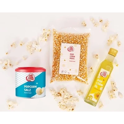 Afbeelding van Popcornloop Ingrediëntenset met maïs 500 g vanille popcornsuiker, 300 popcornolie 250 ml voor popcornmachine thuis (mix in mushrobeboterstijl)