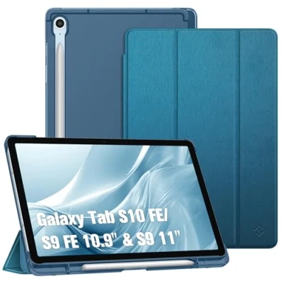 Afbeelding van Fintie Ultradunne beschermhoes voor Samsung Galaxy Tab S9 FE 10,9 inch / tablet 11 2023 met penhouder, doorschijnende achterkant en automatische slaap /waakfunctie, pauwblauw