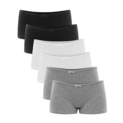 Afbeelding van Libella® Set van 6 boxershorts voor dames, lage taille, boxershorts, stretch, katoen, 3901, 3901 2 x zwart/2 wit/2 grijs