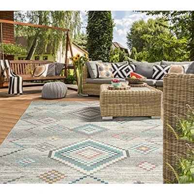 Afbeelding van the carpet Palma Outdoortapijt, weerbestendig, uv bestendig, geschikt voor binnen en buiten, crème, 240 x 340 cm