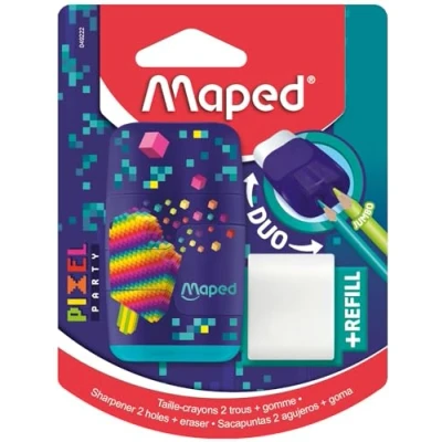 Image de Blister Taille crayons 2 trous avec Gomme Maped Connect Pixel Party